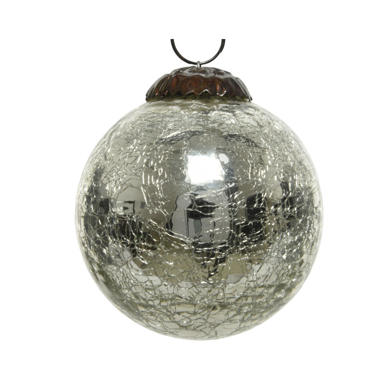 Boule verre craquelé 7,5cm argent