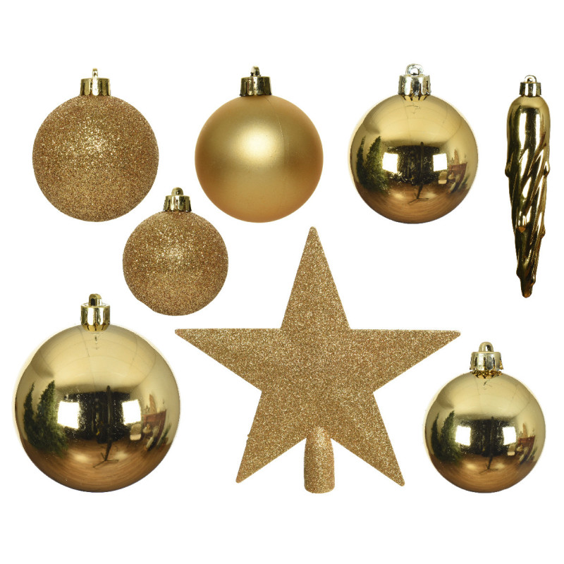 Coffret 33 décorations sapin or