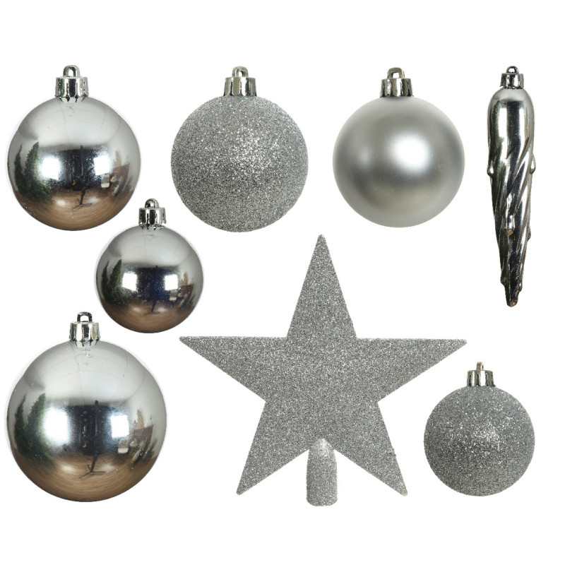 Coffret 33 décorations sapin argent