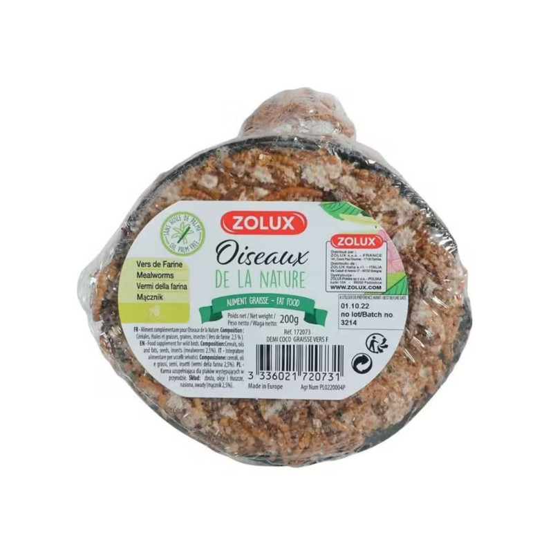 Demi coco de graisse avec vers de farine 200gr